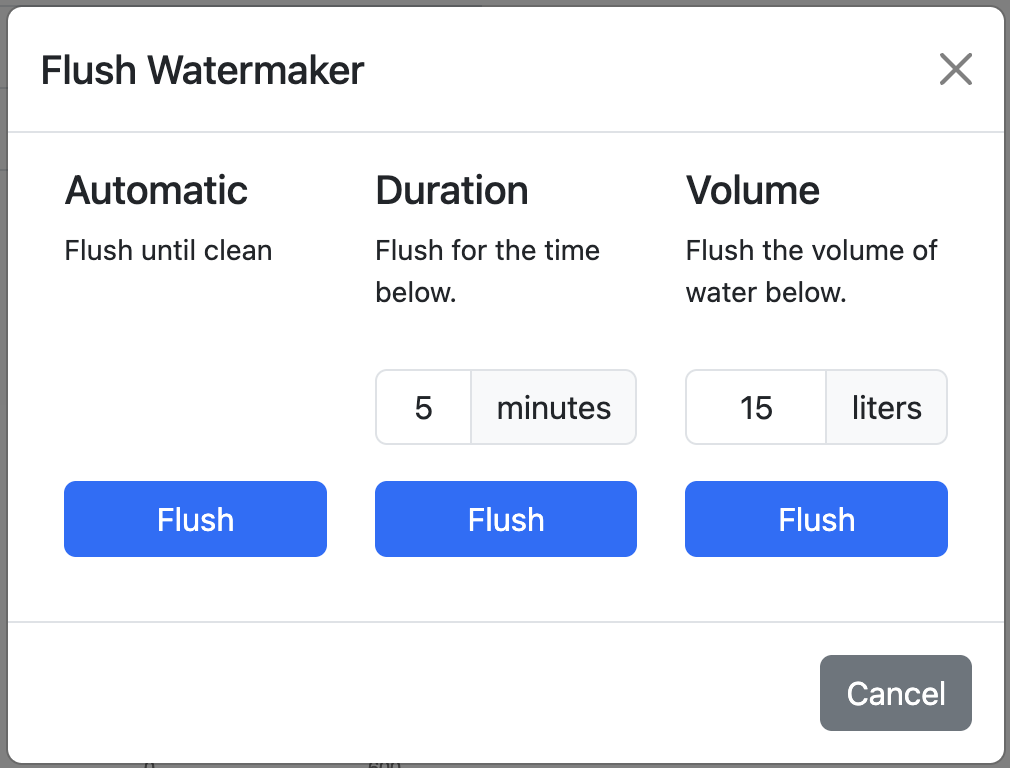 Watermaker Flush UI